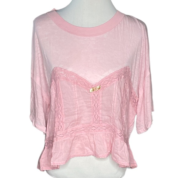 Free People Fall in Love Tee Top Blush Pink Size Large - Picture 8 of 8